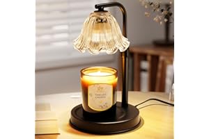COMILING Flower Candle Warmer Lamp with Timer - Adjustable Height Wax Melt Warmer for Scented Jar Candles Light, Women Birthday Gifts for Mom, House Warming Gifts New Home Vintage Room Decor, Black