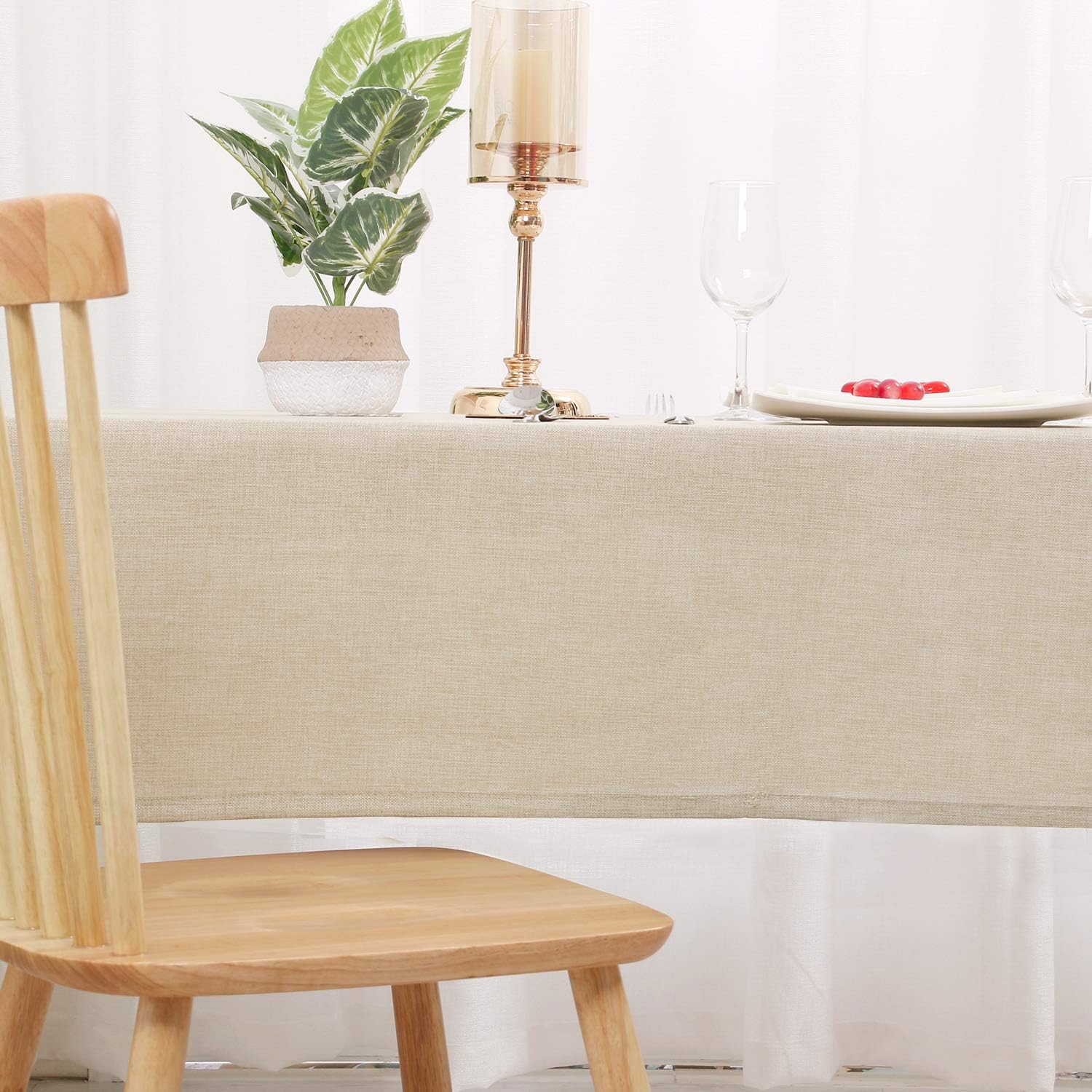 Hiasan Faux Linen Rectangle Tablecloth - Waterproof Wrinkle and Stain Resistant Washable Table Cloth for Kitchen Dining Room Holiday Dinner, Beige, 54 x 80 Inch: Furniture & Decor