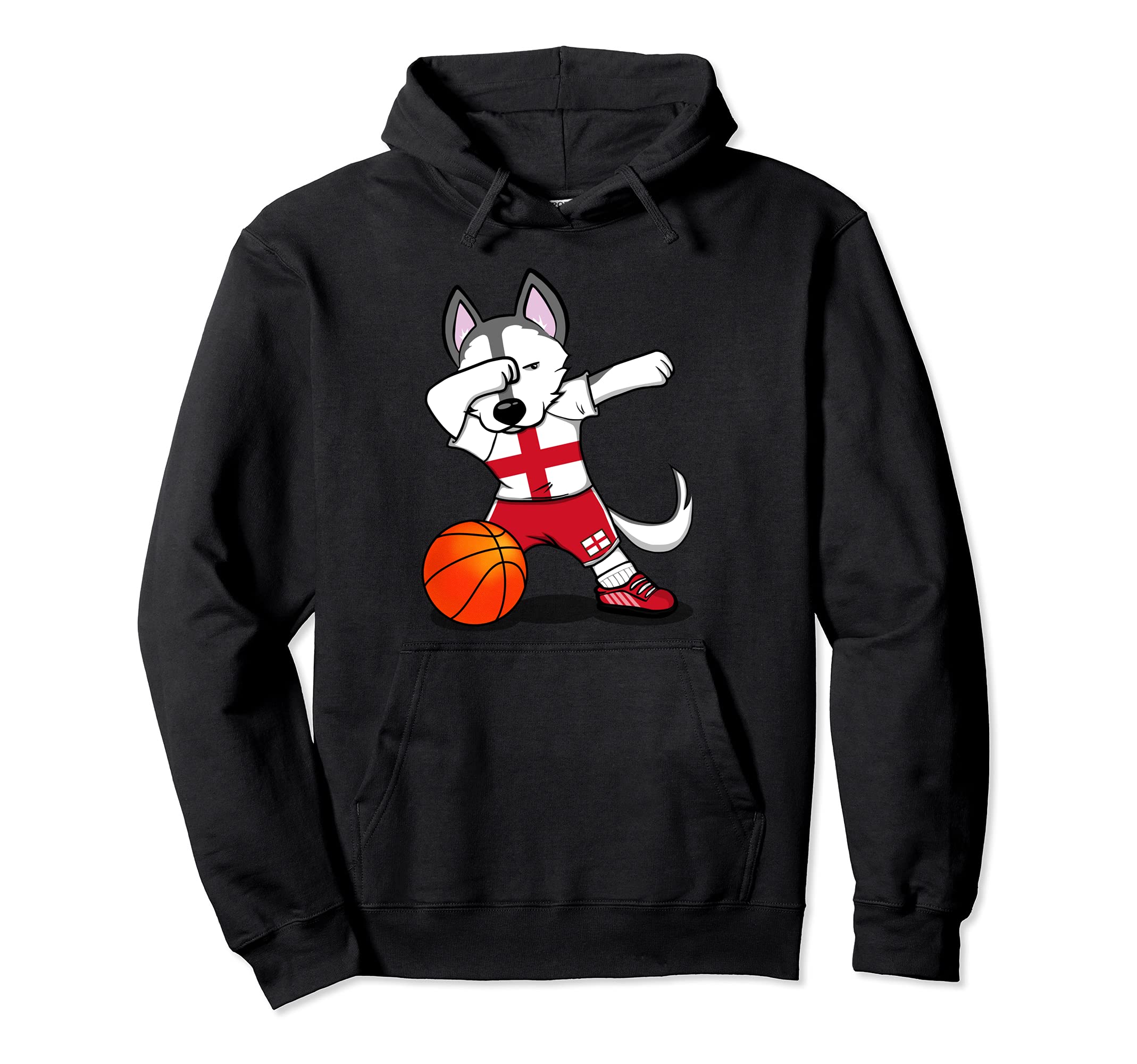 Dabbing Husky England Basketball Fans Jersey English Flag Pullover Hoodie