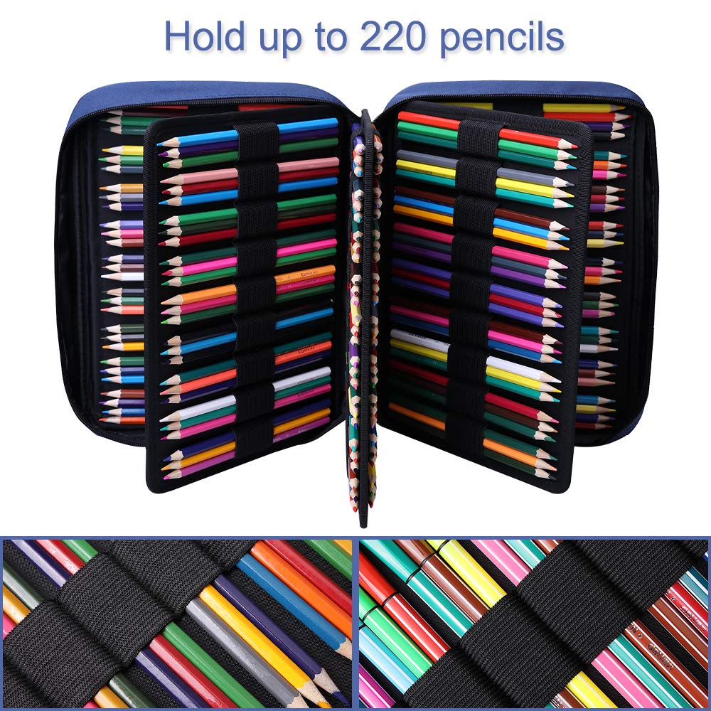 OVAKIA 220 Slot Colored Pencil Case Pen Bag With Zipper For Artist Storage