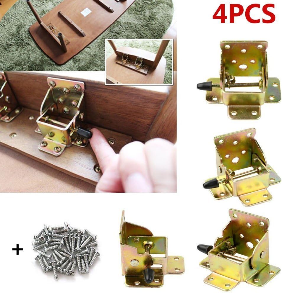 4 PCS Folding Bracket, TopDirect Iron Folding Lock Extension Table Chair Bed Leg Foldable Support Brackets Hinge Self Lock Hinges with Screws