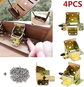 4 PCS Folding Bracket, TopDirect Iron Folding Lock Extension Table Chair Bed Leg Foldable Support Brackets Hinge Self Lock Hinges with Screws