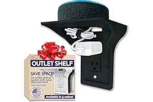 BeraTek Industries Storage Theory Power Perch Outlet Shelf – Wall Outlet Bathroom Shelving for Electric Toothbrush, Alexa Stand – Holds Smart Speaker, Cell Phone – Easy Installation (1-Pack, Black)