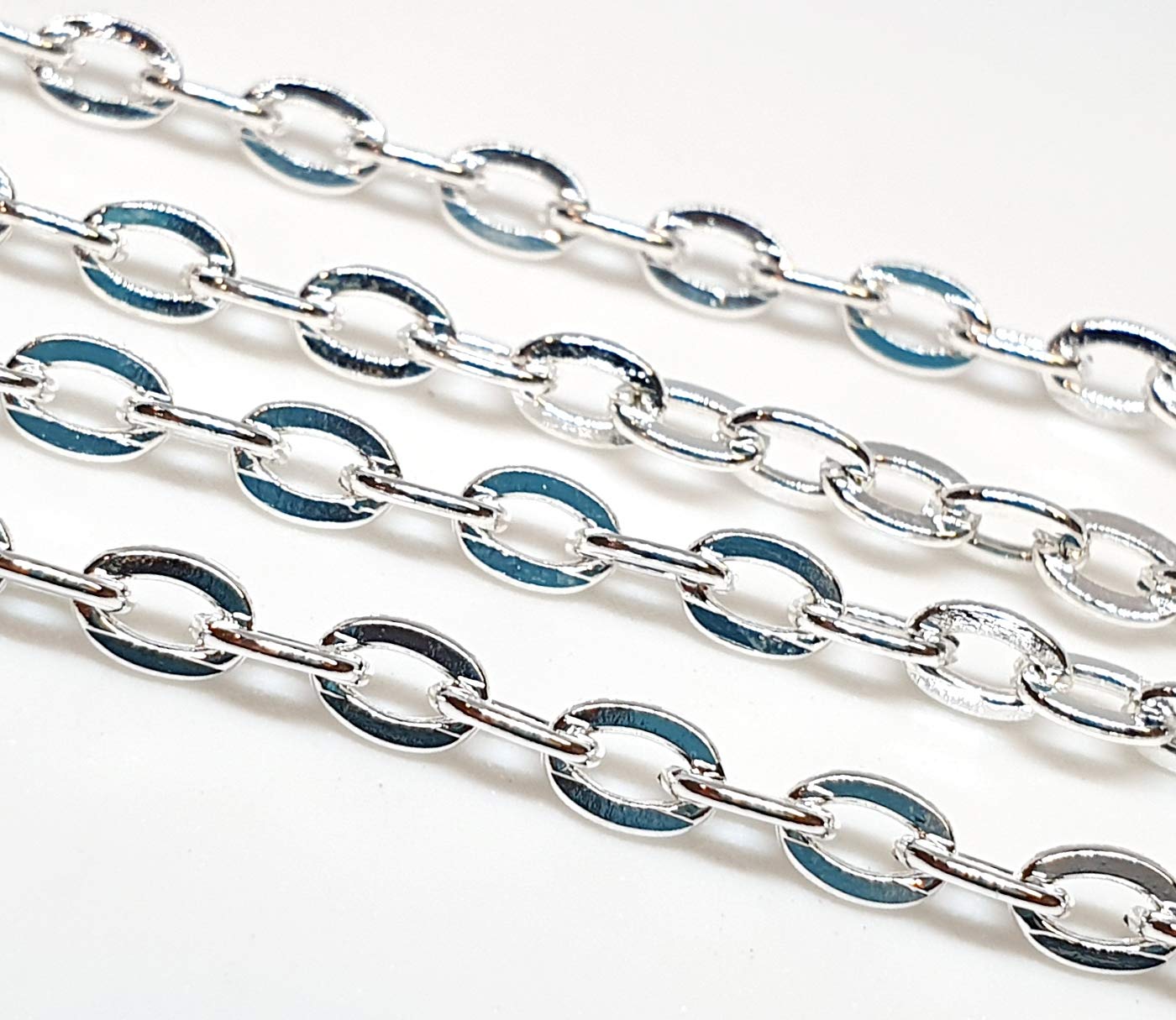 Perlin 3 Metre Link Chain Metal Chain Oval 4 mm Gold and Silver Colour Jewellery Chain Sold by the Metre for Jewellery Making Necklaces Bracelet DIY Crafts (Silver)