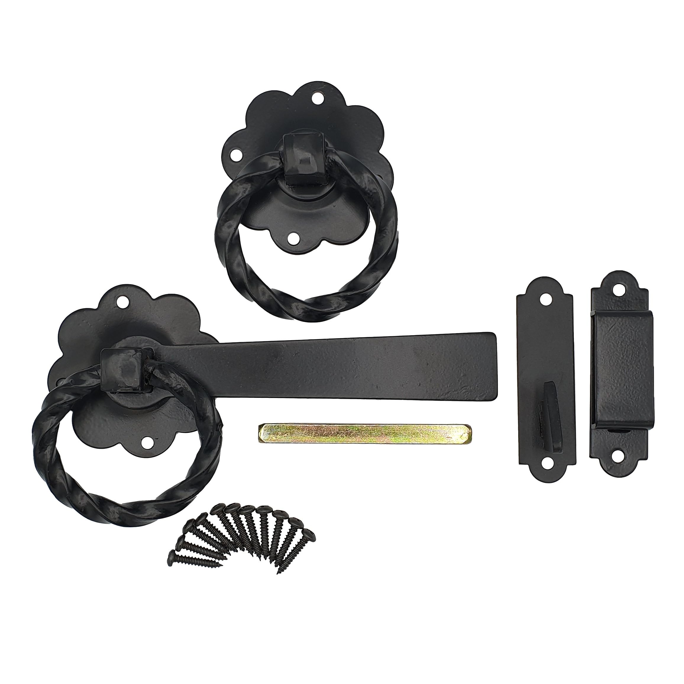 Keypak Twisted Ring Gate Latch for Wooden Garden & Shed Doors, Black Catch Set – Powder Coated External Door Lock