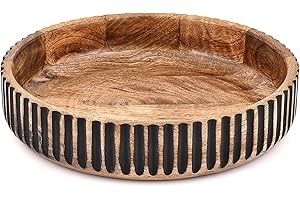 Hanol Wooden Fruit Bowl – Large Mango Wood Serving Bowl with Black Handcrafted Finish | Multipurpose for Salad, Fruit, Snacks