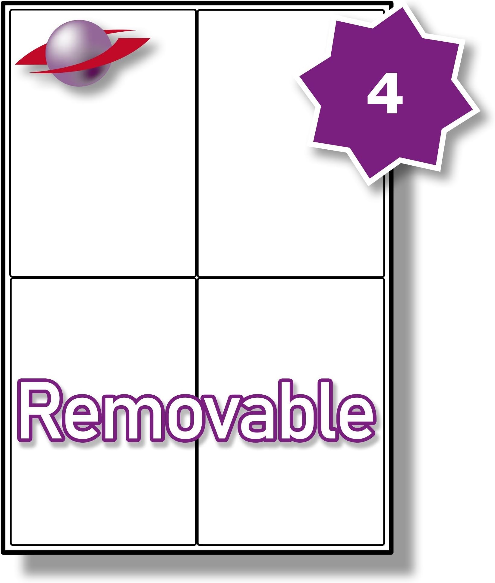 Label Planet® 4 Per Page/Sheet, 5 Sheets (20 REMOVABLE Sticky Labels), White Blank Plain Matt Paper A4 Multi-Purpose Product Stickers, for Laser/Copier or Inkjet Printer, UK LP4/99 REM 99.1 x 139 MM