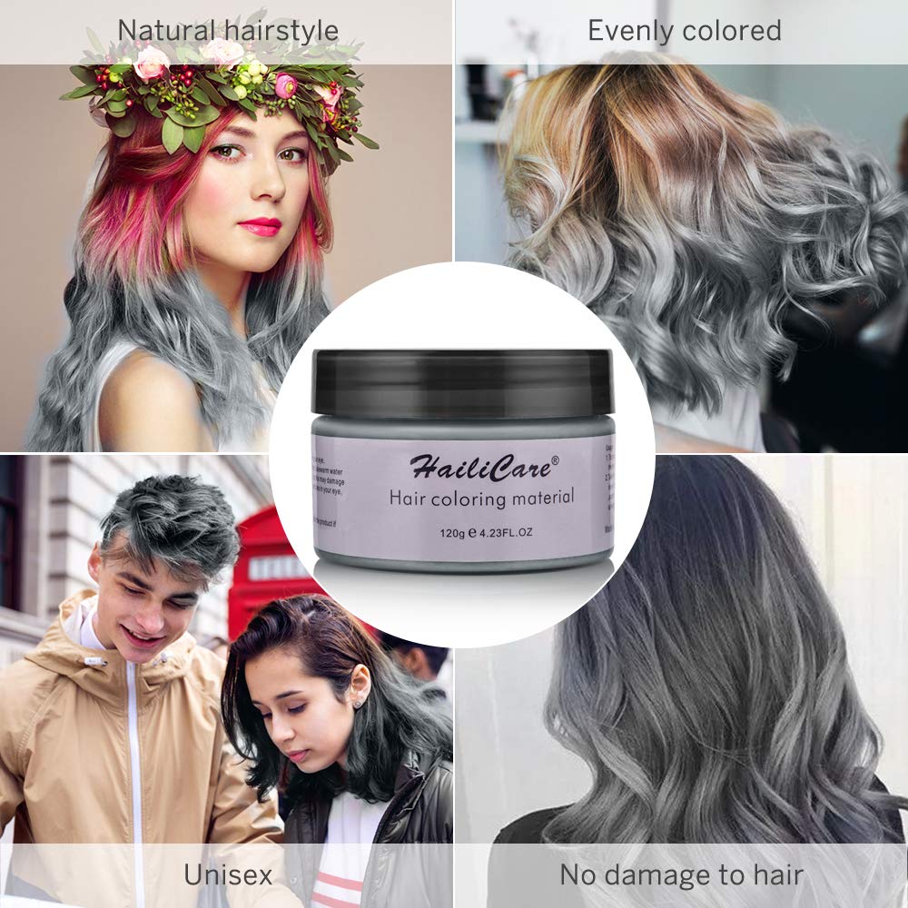 Silver Gray Temporary Hair Dye Wax 4.23 oz, HailiCare Instant Colored Hair Color Wax, Natural Hair Pomades Hairstyle Cream Coloring Clay for Men and Women Party, Festival, Cosplay & Halloween: Beauty