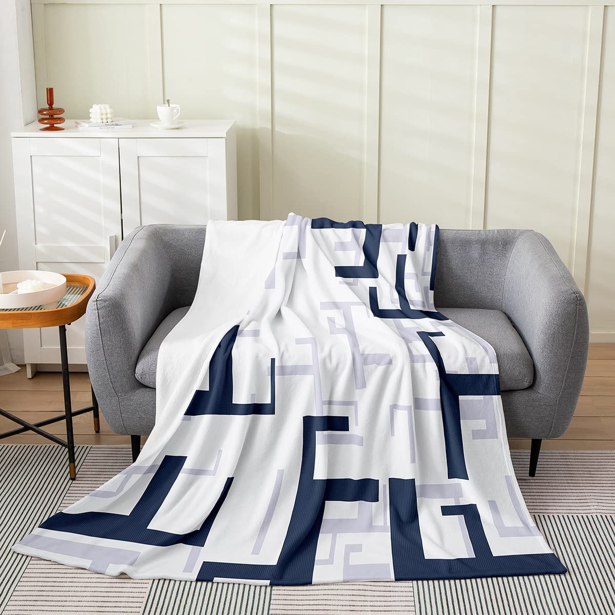 Feelyou Modern Geometric Plush Blanket Navy Blue