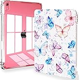 Feams Case for iPad (A16) 11th Generation 11 Inch 2025, iPad 10th Generation 10.9 Inch 2022, Slim iPad A16 Case Clear Back Cover with Pencil Holder & Auto Sleep, Pink Blue Butterflies