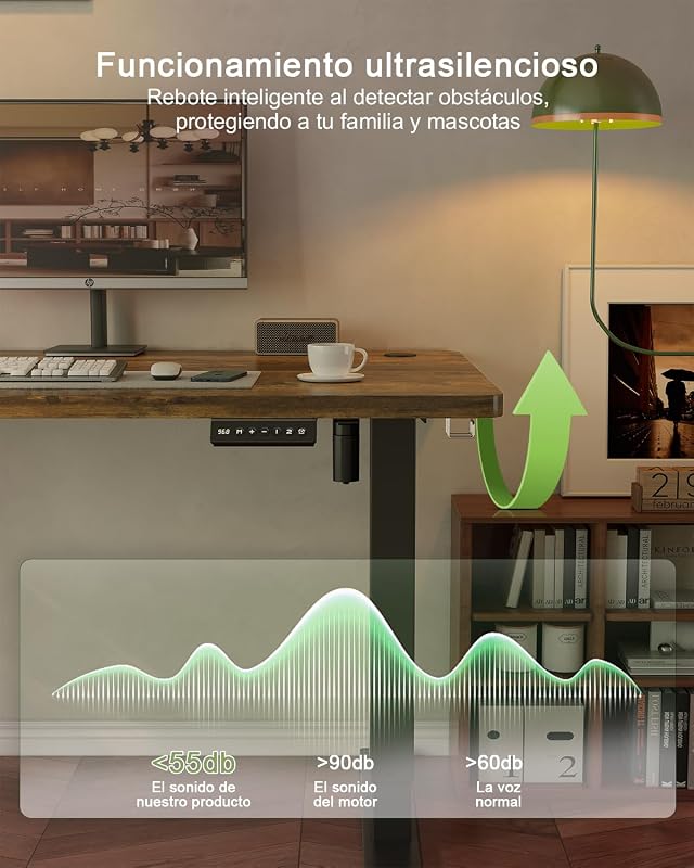 Escritorio Elevable Eléctrico con Cargador USB, Escritorio Regulable en Altura Ergonomica Escritorio de pie Ajustable Smart Panel con Funciones de Memoria, Standing Desk 100 x 60 cm, Marron — foto 7 de 8