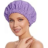 Reusable Shower Cap for Women, Stylish Large Waterproof Shower Bonnet Washable Wide Elastic Band Hair Cap for Long Hair, Braids Bath Hat(Purple)