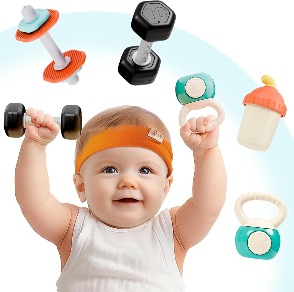 iPlay, iLearn 4PCS Baby Gym Rattle Toys, Newborn Shower Gifts 3-6-9 Months | Infant Sensory Teething Rattles, Babies Weight S