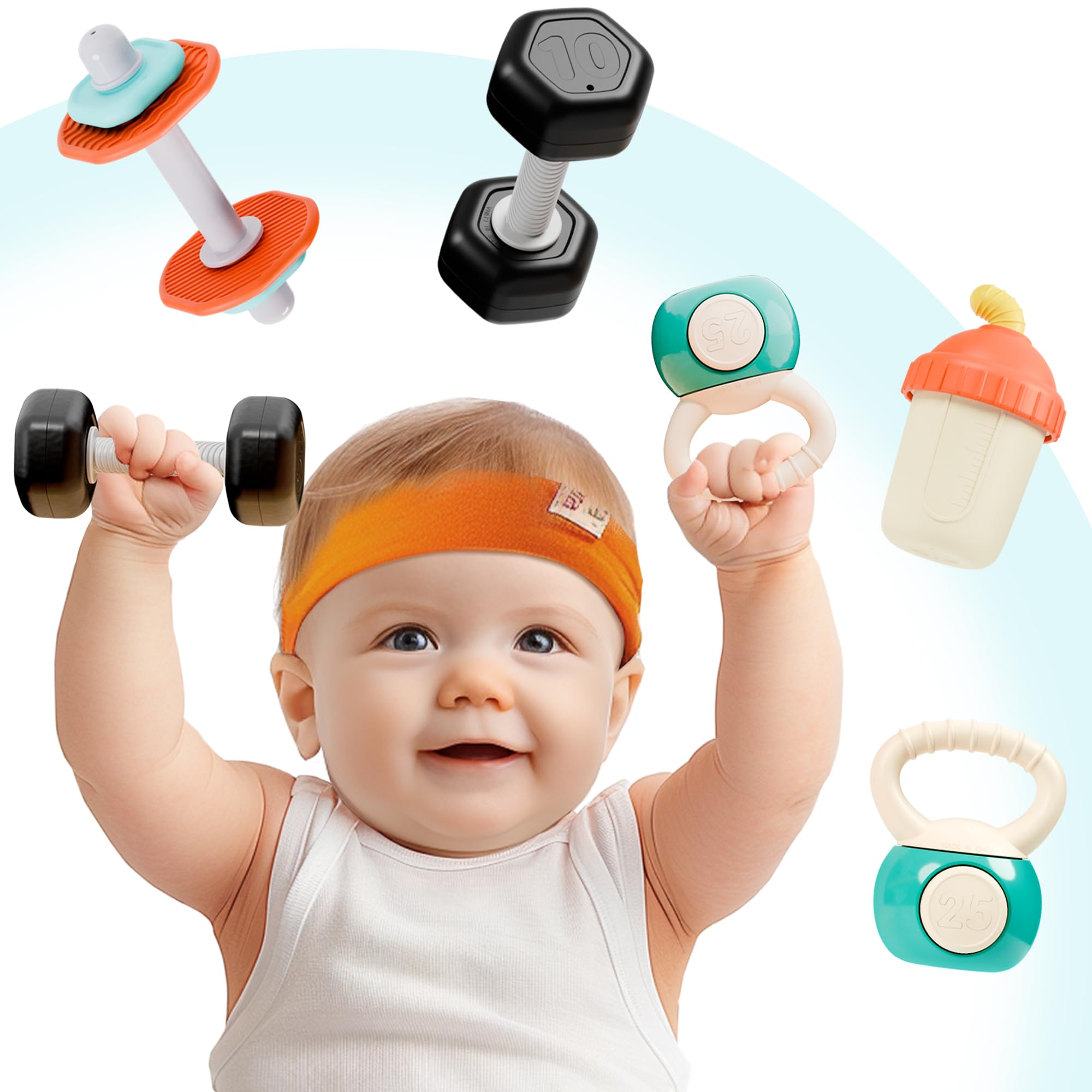 Photo 1 of iPlay, iLearn Baby First Gym Rattle Set, Infant Dumbbell Weights Teething Rattles 3-6-12 Month, Newborn Workout Sensory Stroller Toy, Babies Birthday Shower Gift 5 7 8 9 10 Month Toddler Boy Girl-4PCS