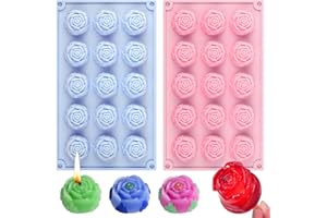 SIQINZONGWA 2PCS Flower Molds Silicone, 15-Cavities Small Rose Flower Silicone Molds, Non-Stick Rose Shape Valentine's Day Mold for Jelly Mini Soap Cake Mousse Ice Cream Tray Baking Molds