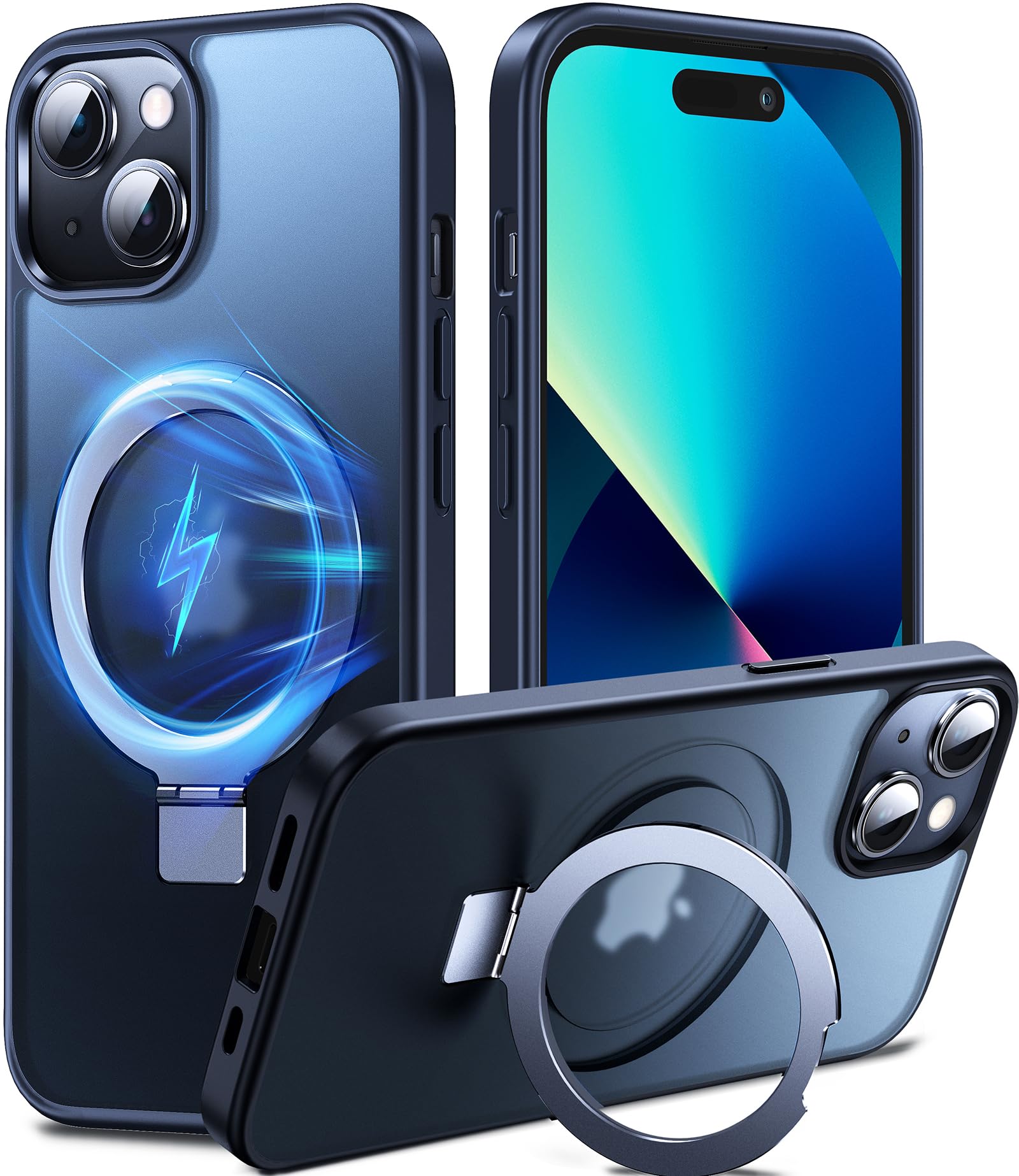 Chicfun 3-in-1 [Magnetic+KickStand+Ring Holder] Compatible with MagSafe, for iPhone 13/14 Case with Stand Military Shockproof Protective Magnetic.for iPhone 13/14 Case,Black — image 1