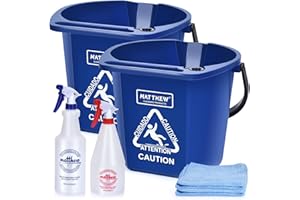 MATTHEW CLEANING PRODUCTS Matthew Cleaning 4.2 Gallon Mop Bucket, Heavy Duty Plastic Cleaning Bucket with Built-in Pour Spout, Mop Holder and Comfort Grip Handle, House and Commercial Cleaning Supplies, 2 Pack Blue