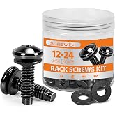 Screwish 12-24 Rack Screws with Nylon Washers, 30 Pack, Black | For Matching Pre-Threaded Rack Rails, No Cage Nuts Needed, Self-Guiding Pilot Points, Panel-Protecting Nylon Washers