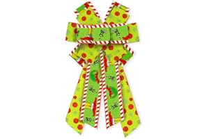 ABTOLS Large Christmas Bows for Wreath, Red Green Glitter Dot Wreath Bows Christmas Elf Bows for Front Door, Xmas Red White Stripe Burlap Tree Topper Bows for Christmas Indoor Outdoor Decor
