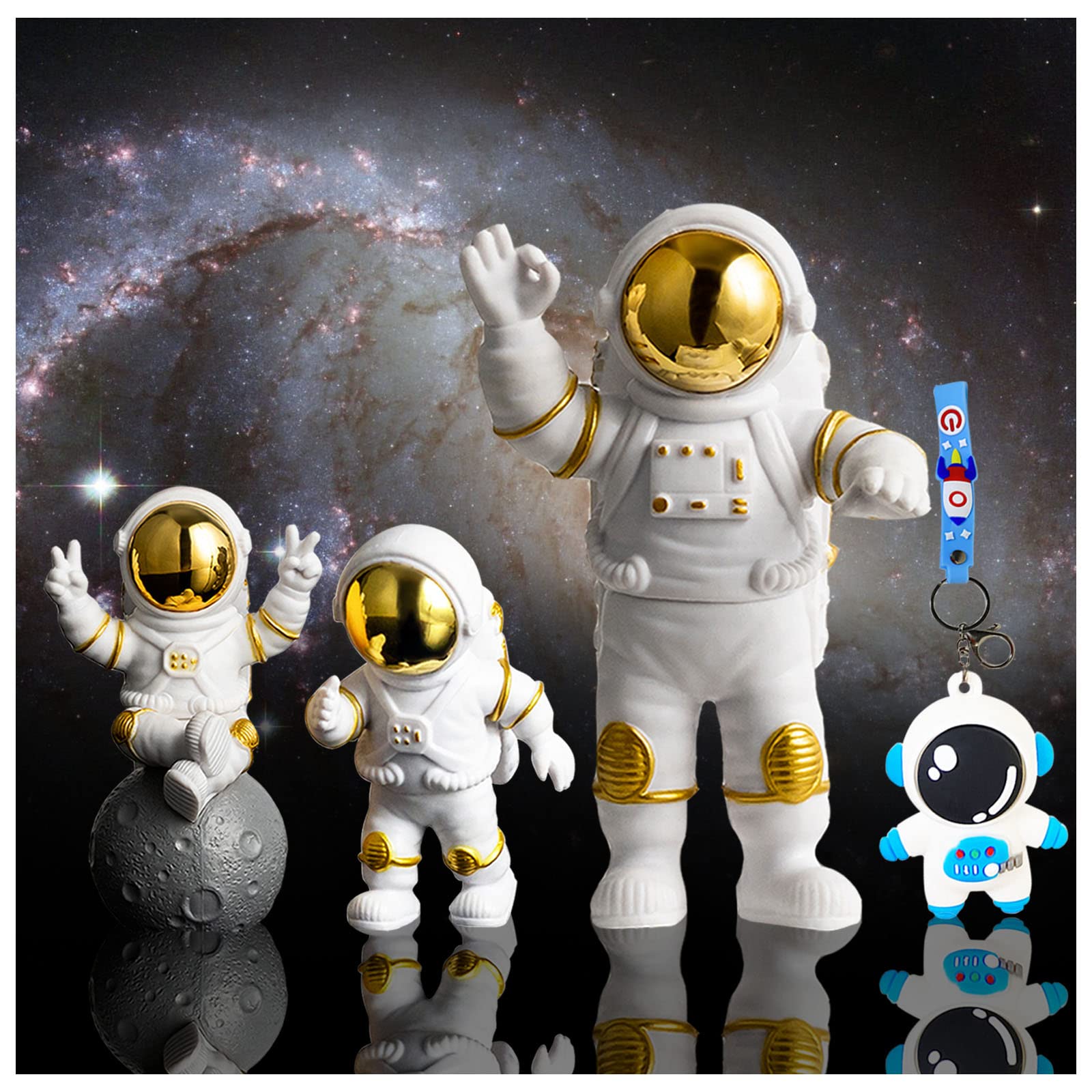 Photo 1 of (see all images) (only one)  Gold Astronaut Statue Ornament Set, Polyresin Astronaut Figurine Decor