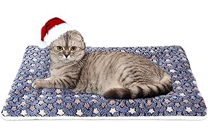 Mora Pets Cat Bed Dog Crate Pad Ultra Soft Pet Bed with Cute Star Print Washable Crate Mat for Small Dogs and Indoor Cats Reversible Fleece Kennel Pad Cat Carrier Mat 14 x 17.5 inch Dark Blue