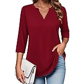 Zeagoo Womens 3/4 Length Sleeve Tops V Neck Tunic Casual Dressy Blouse Floral Printed Shirts