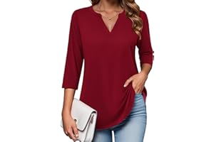 Zeagoo Womens 3/4 Length Sleeve Tops V Neck Tunic Casual Dressy Blouse Floral Printed Shirts