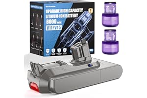 BECLEANLIFE 8000mAh V11 Battery Replacement Compatible with Dyson V15 Button Click in Installation Style Battery V11 Extra/Absolute/Animal/Outsize/V15/SV15/SV16 970425-01 Vacuum Cleaner (Not for Screw-in Models)