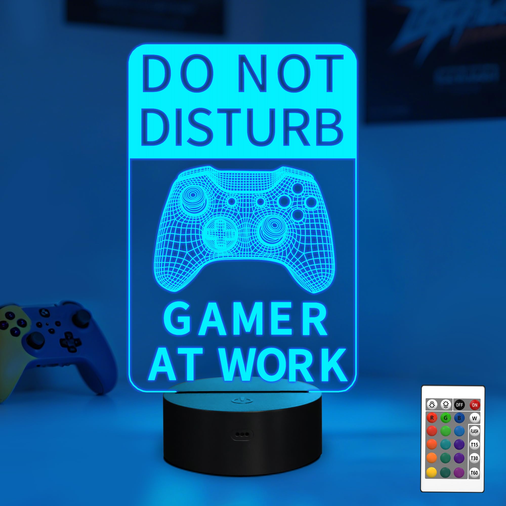YuanDian Do Not Disturb Gamer at Work Night Light,Gamepad Graphic Video Games Gamer Gift Funny 3D Illusion Lamp 16 Colors Changing Touch & Remote Control for Men Teenagers and Kids