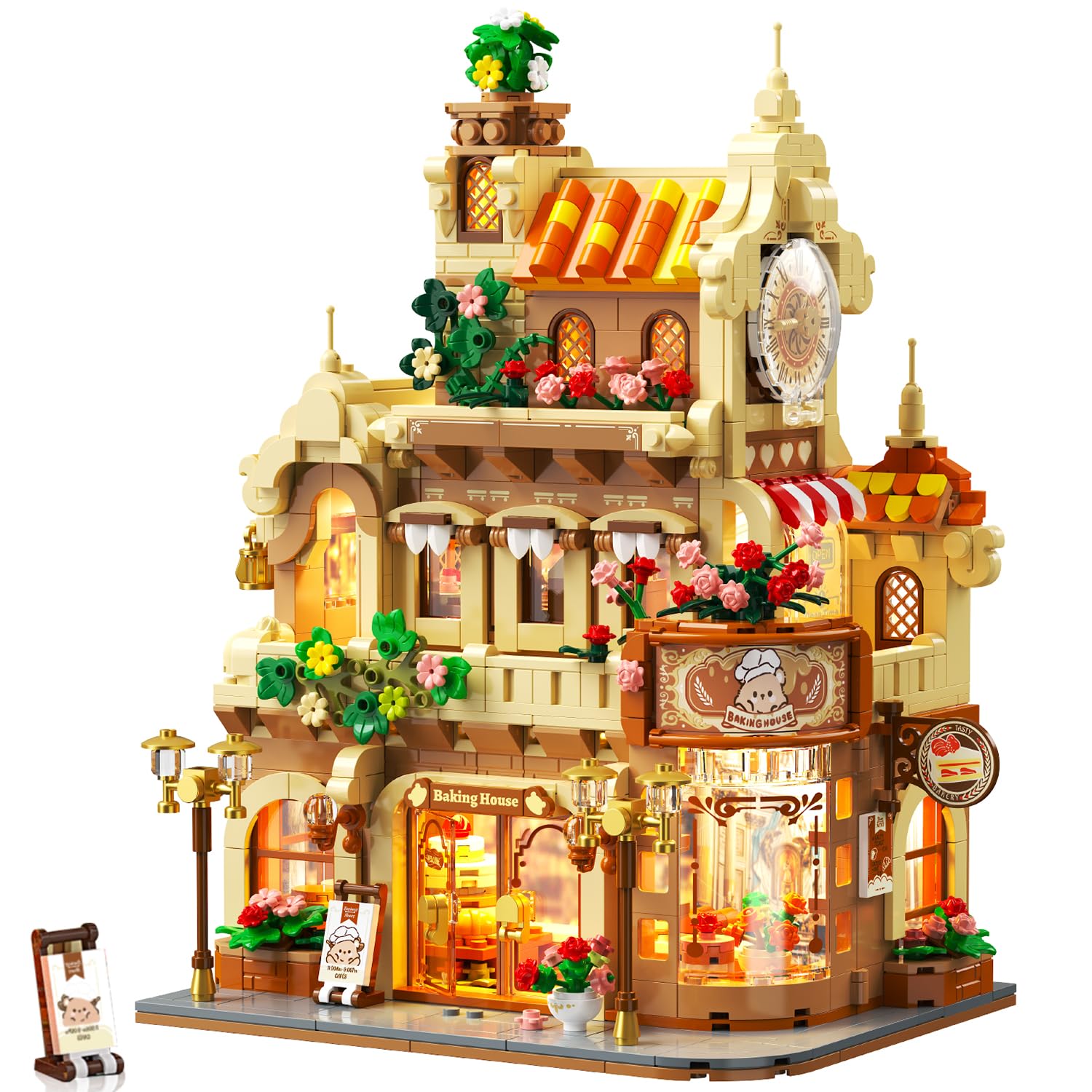 Photo 1 of ***OPEN AND MISSING PIECES***PLAXSOON Flower Bakery Coffee House Building Set with Lights, City Cafe Baking House Display Model Toy, 1289 PCS Modular Construction Building Blocks Kit Home Decor, Gift for Adults Teens Girls 12+***OPEN AND MISSING PIECES***