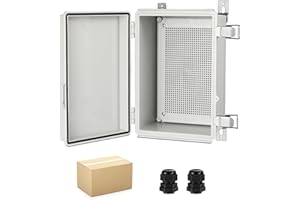 FlyGeneral Junction Box,8.6"×6.7"×4.3" Hinged Cover Stainless Steel Latch Electrical Box,IP67 Waterproof ABS Plastic Box with Mounting Plate,Glands.Gray