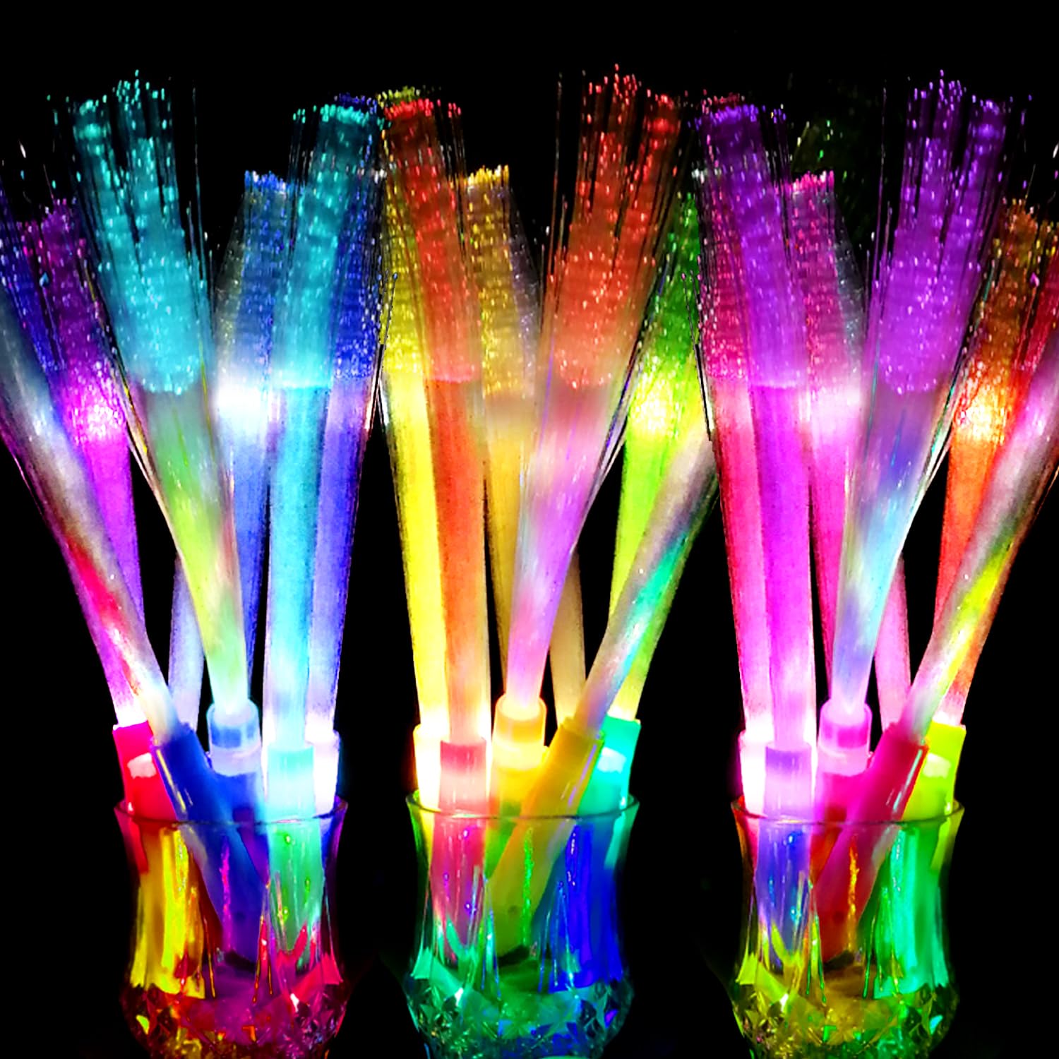 Photo 1 of 16 PC Glow Fiber Optic Wands Sticks LED Light up Wands Bulk,Glow in the dark Party Supplies Favor Flashing Sticks Included Batteries for Birthday Holiday Party Wedding Christmas