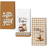WwongxianB Funny Coffee Kitchen Towels Decorative Set of 3, Farmhouse Brown Tea Towel Hand Towels Highly Absorbent Dish Cloths 16x24 Inches, Bathroom Home Bar Decor, 02