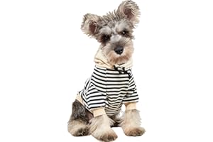 QWINEE Dog Hoodie Striped Dog Warm Cold Weather Sweatshirt Dog Clothes for Cat Kitty Puppy Small Dogs Dark Blue S