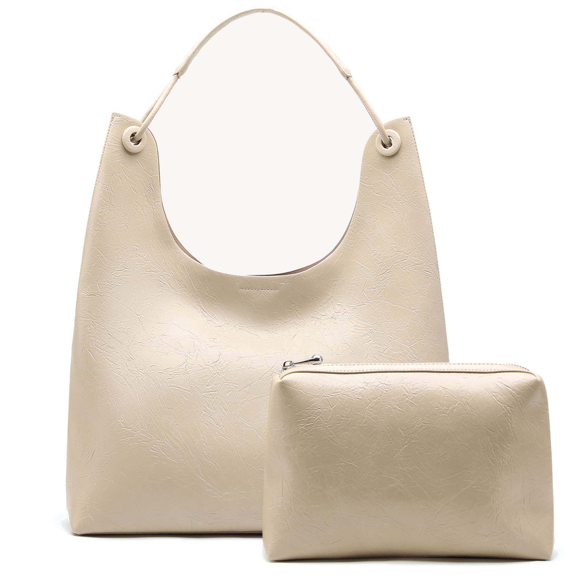 NEWBELLA Women's Hobo Purse - Faux Leather Shoulder Bag & Tote Handbag, Spacious Work Bag for Commute & Daily Use (Apricot-2) Image