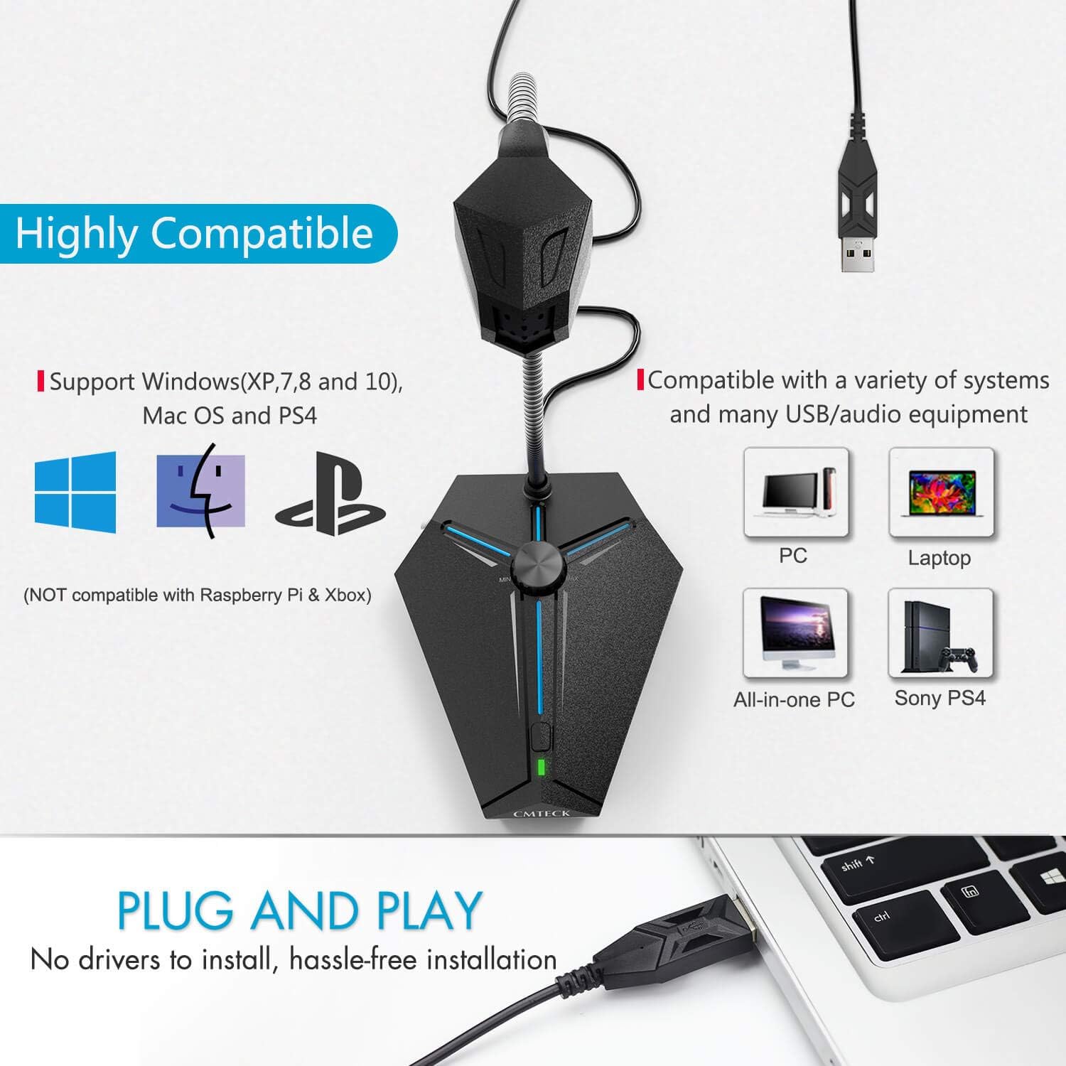 Computer Microphone, CMTECK G006Plus USB Desktop Condenser PC Laptop Mic, Volume Knob, Mute Button with LED Indicators, Compatible with Windows/Mac (Black with Knob): Computers & Accessories