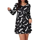 Aphratti Women's Long Sleeve Halloween Print Swing Short Dress Cute Costume Tunic Dresses for Parties