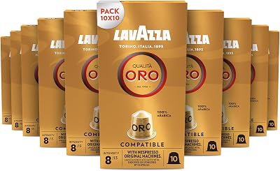 Lavazza, qualità oro, 100 cápsulas de café compatíveis com máquinas originais nespresso*, com notas aromáticas florais e frutadas, 100% arábica, intensidade 8, torrada leve