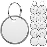 Key Tags Labels with Ring - 10 Pack Metal Rim Key Chain ID Tags/Identifiers with White Writable Round Paper Labels for Name, Luggage, Bags, Backpack, 1 Inches