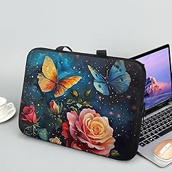 Uasibuni Roses Butterfly Print Laptop Bag,17 inch