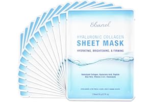 Ebanel 15 Pack Collagen Peptide Hydrating Face Masks, Instant Brightening Firming Anti Aging Face Sheet Masks, Moisturizing Spa Facial Mask Skincare with Hyaluronic Acid, Vitamin C, Chamomile, Aloe
