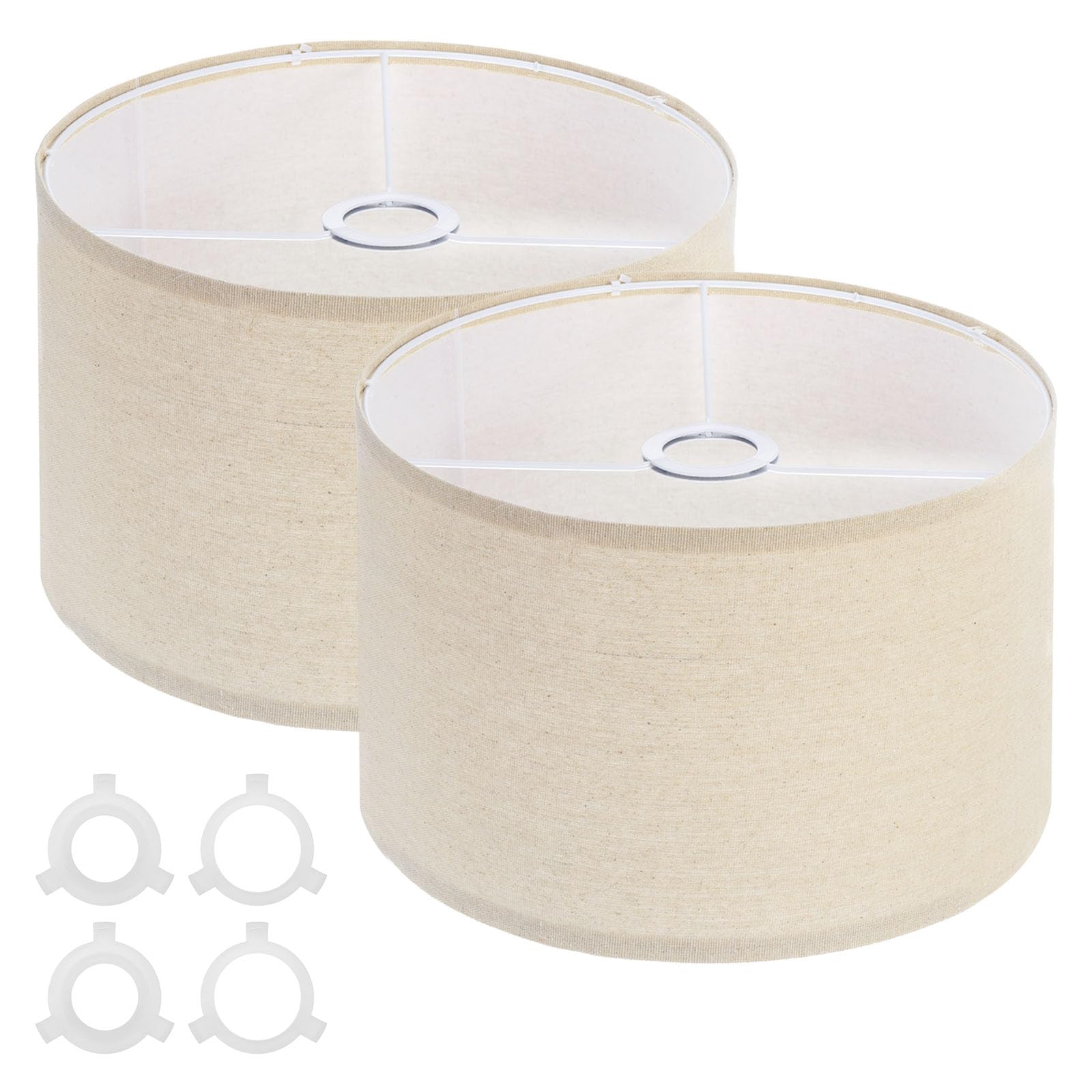 PATIKIL Drum Lamp Shades for Table Lamps 12"x12"x8" Linen Lampshade Set of 2 Easy Assembly Lamp Shade with E27 to E26/E14 Adapters for Floor Lamps Bedside Lamps, Cream (1.65" Spider)