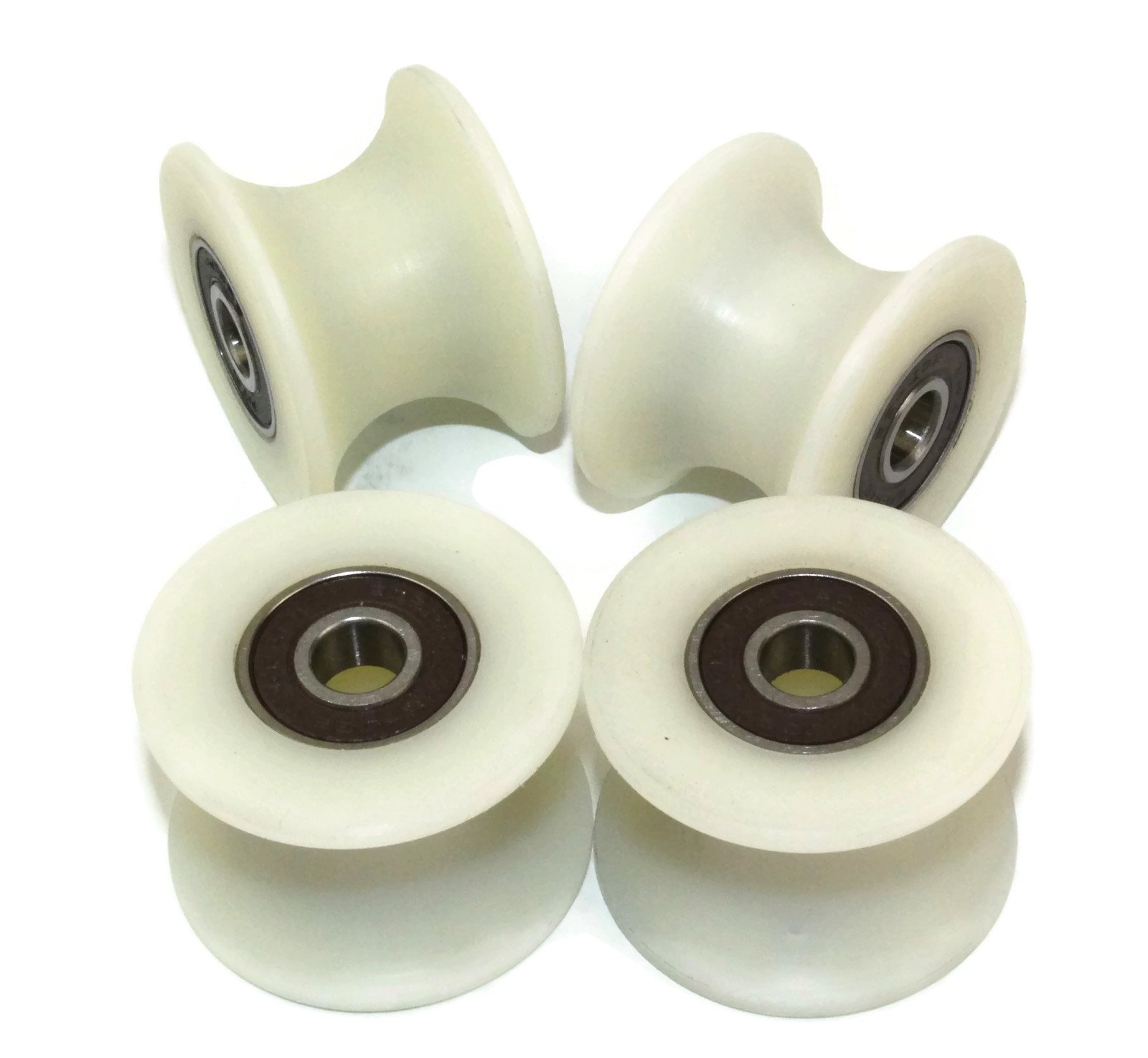 Pack of 4 x 40 mm Machined Nylon Pulleys Sheaves Wheels with 25 mm Groove (8 mm Bearings)