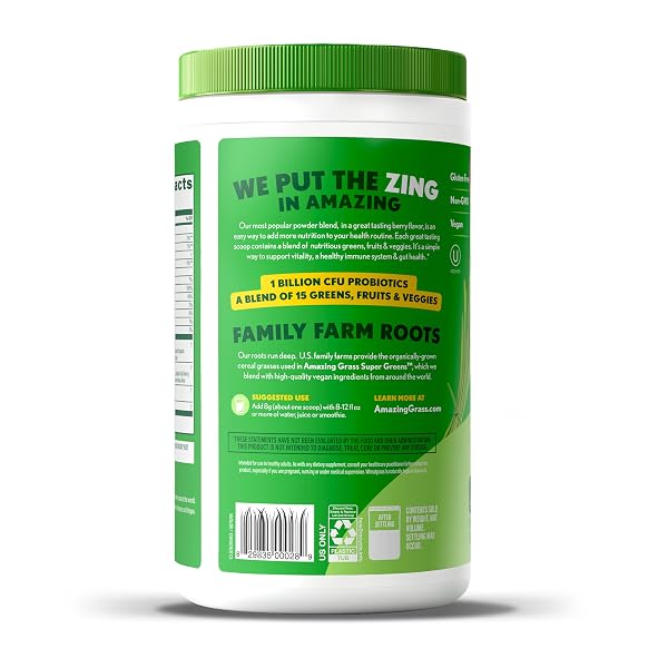 AMAZING GRASS GREENS BLEND SUPERFOOD: SUPER GREENS POWDER SMOOTHIE MIX WITH SPIRULINA, CHLORELLA, BEET ROOT POWDER, DIGESTIVE ENZYMES & PROBIOTICS, BERRY, 60 SERVINGS (PACKAGING MAY VARY)