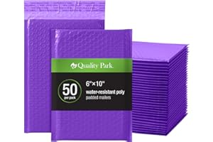Quality Park Bubble Mailers, 6 x 9, Purple Poly Mailers, Padded Envelopes, Shipping Bags, Water Resistant, Self Seal, 50 Per Box (QUA85904)