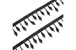 letsinstyle 2 Yards Black Beaded Fringe Trim, Teardrop Bead Tassel Ribbons, Decorative Sewing Accessories for Wedding Bridal 