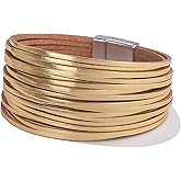 FANCY SHINY Boho Leather Wrap Bracelet Stackable Layered Bangle Cuff with Magnetic Clasp