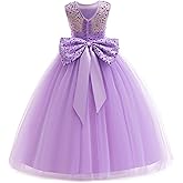 GetWish Girls Sequin Tulle Dress Formal Pageant Sparkly Birthday Party Wedding Guest Ball Gown Dresses with Bow