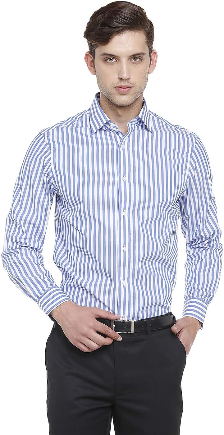 Buy Double TWO Men's Cotton Blue Striped Shirt at Amazon.in