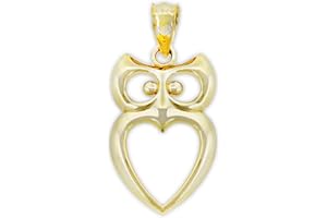 Charm America - Gold Owl with Heart Charm - 10 Karat Solid Gold - Owl Pendant